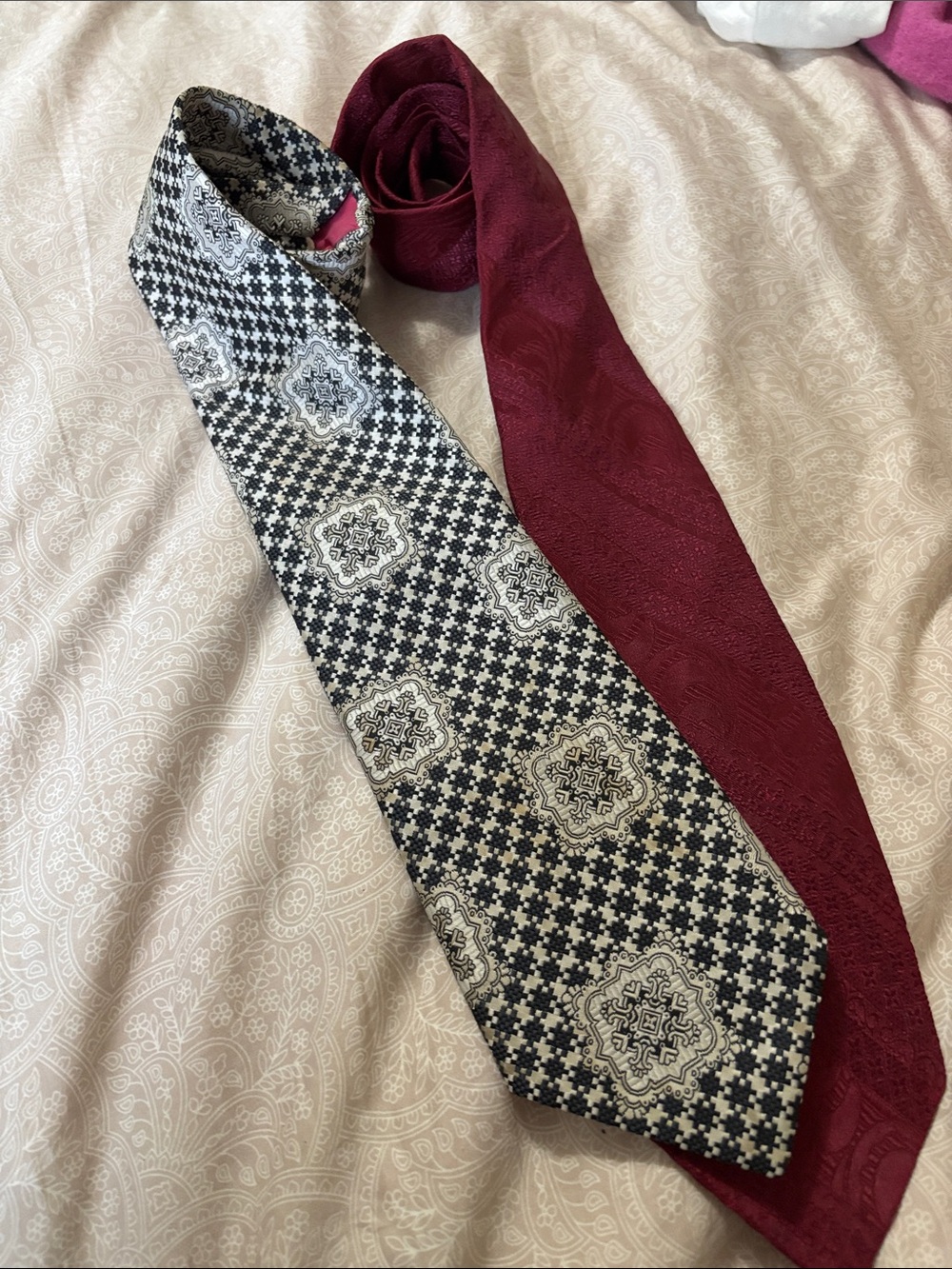 Schiaparelli vintage Men's Reversible Burgundy and Black Patterned Silk Ties